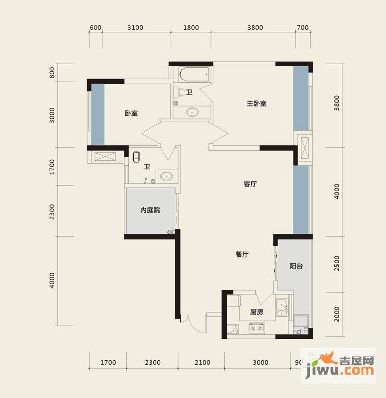 强辉金色池塘2室2厅2卫95.1㎡户型图