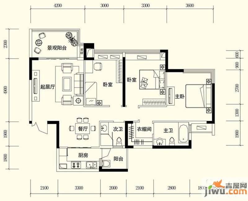 富州新城3室2厅2卫97.4㎡户型图