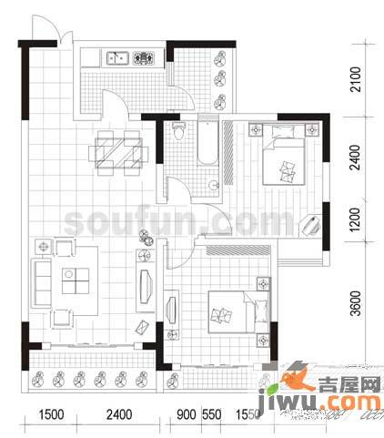 唐庄2室2厅1卫71.3㎡户型图