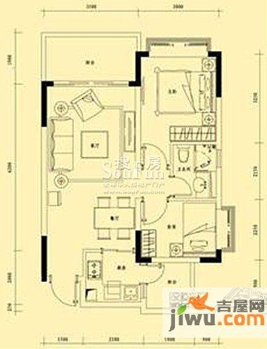 恒大城2室2厅1卫55㎡户型图