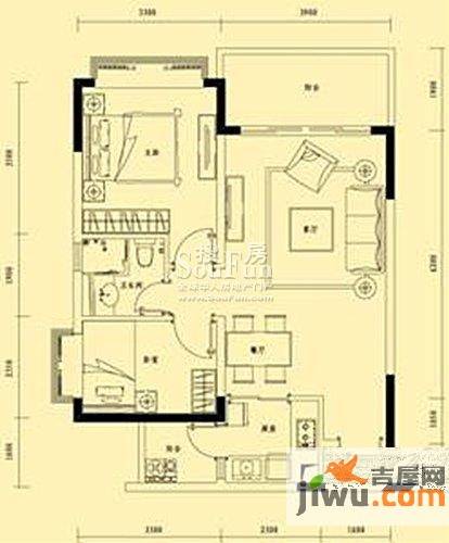 恒大城2室2厅1卫55㎡户型图