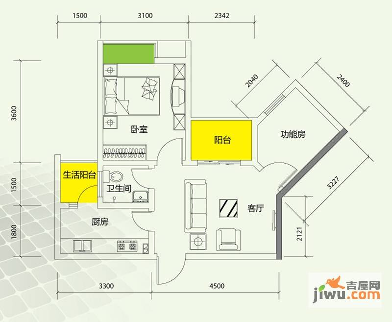 千山美林2室2厅1卫67.3㎡户型图