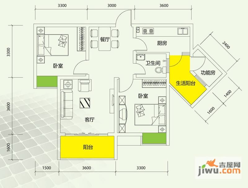 千山美林2室2厅1卫67.3㎡户型图