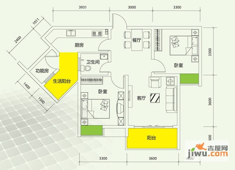 千山美林2室2厅1卫67.3㎡户型图