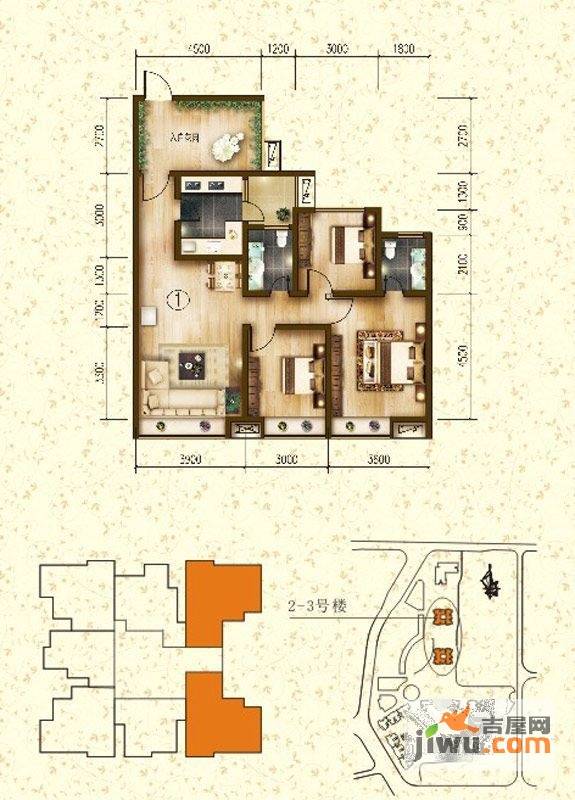 铂金公馆3室2厅2卫108.3㎡户型图