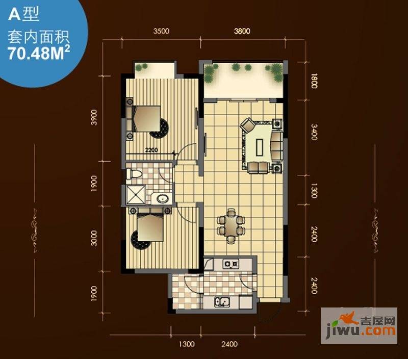 申烨太阳城二期2室2厅1卫70.5㎡户型图