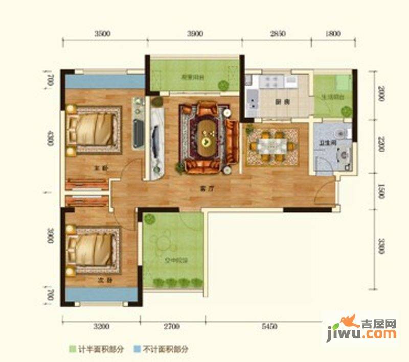 澳海水岸蓝山2室2厅1卫92㎡户型图