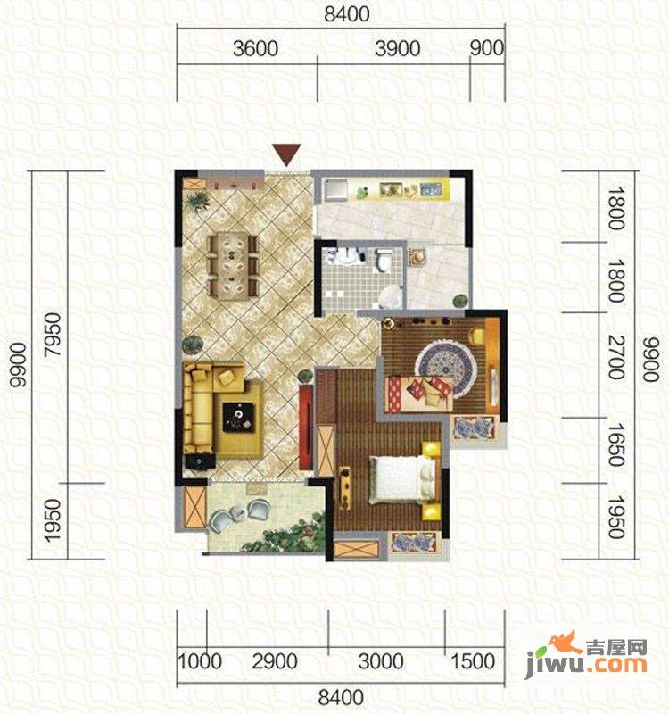 天仙湖棕榈长滩2室2厅1卫80.7㎡户型图