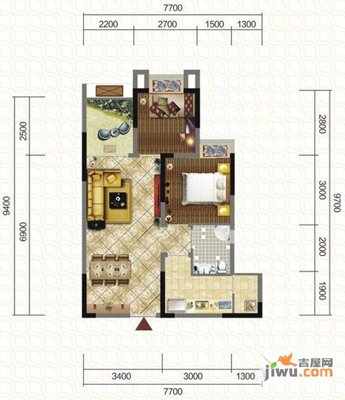 天仙湖棕榈长滩2室2厅1卫74.4㎡户型图