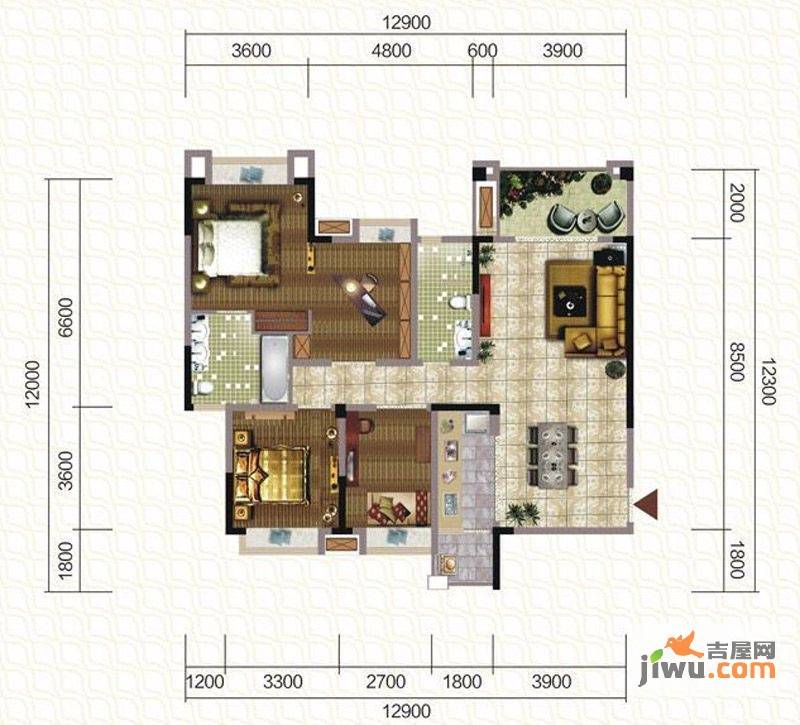 天仙湖棕榈长滩4室2厅2卫141.1㎡户型图