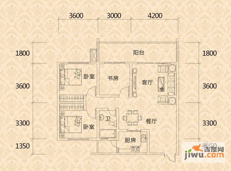 金桥新城3室2厅1卫97.8㎡户型图