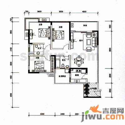 渝能国际幸福成双二期3室2厅2卫112.1㎡户型图