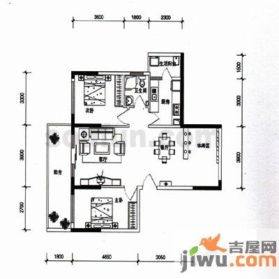 渝能国际幸福成双二期2室2厅2卫85.5㎡户型图