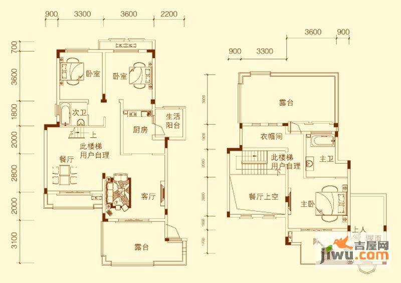 金科天湖小镇3室2厅2卫153㎡户型图