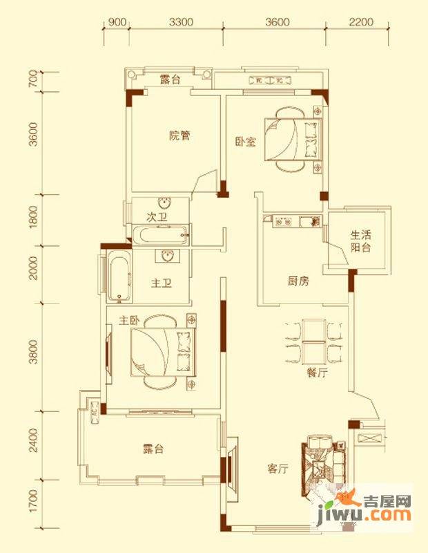 金科天湖小镇3室2厅2卫114㎡户型图