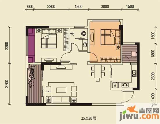 圣天湖东岸1室1厅1卫55.6㎡户型图