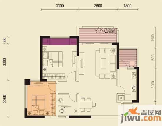 圣天湖东岸1室1厅1卫56㎡户型图