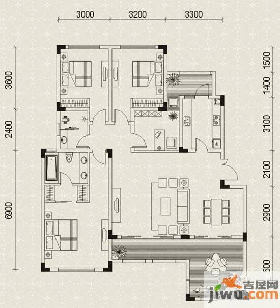 圣天湖东岸4室2厅2卫121.2㎡户型图