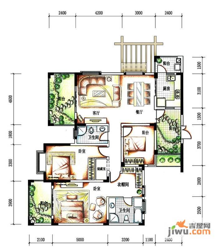 蓝光十里蓝山2室2厅2卫127.7㎡户型图