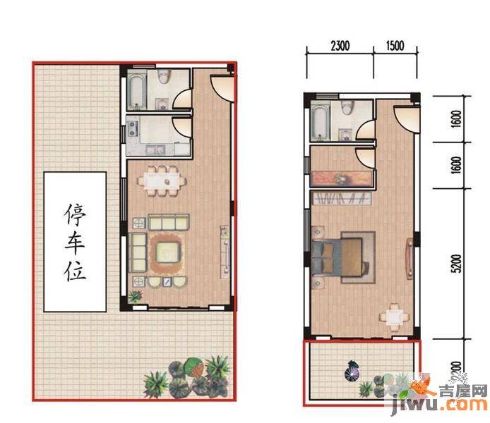 依云美镇1室1厅2卫31.9㎡户型图