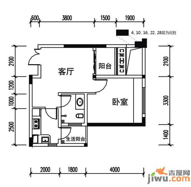 华宇春江花月1室1厅1卫37.2㎡户型图