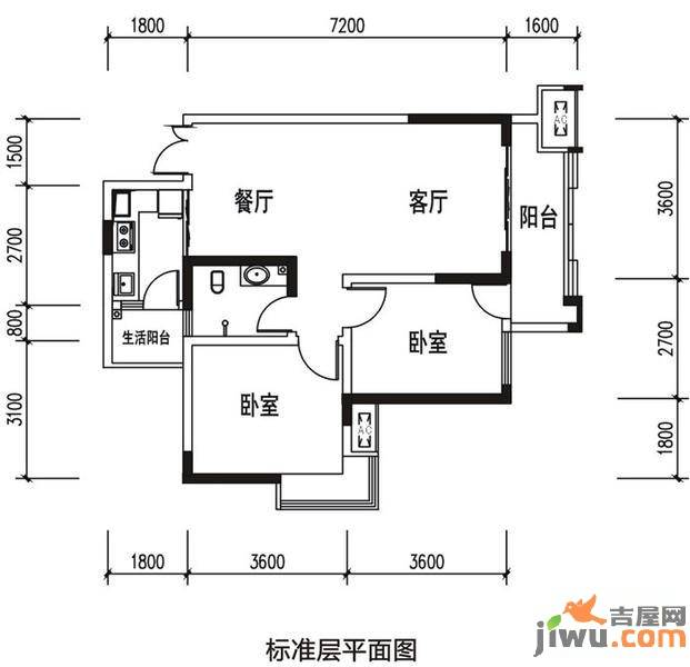 华宇春江花月2室2厅1卫60.9㎡户型图