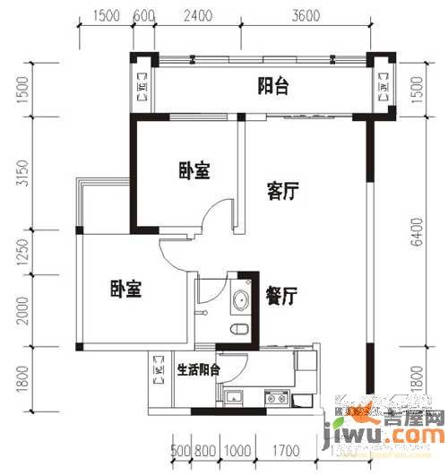 华宇春江花月2室2厅1卫72.1㎡户型图