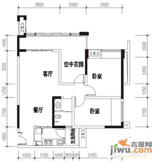 华宇春江花月2室2厅1卫85.2㎡户型图