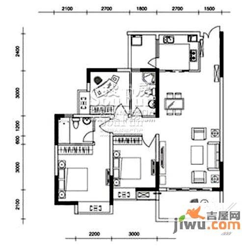 宝嘉江枫美岸3室2厅2卫97.2㎡户型图