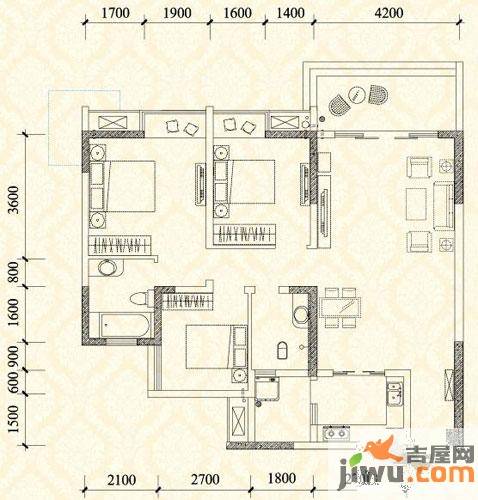 宝嘉江枫美岸3室2厅2卫88.5㎡户型图