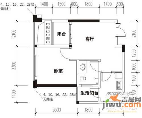 华宇春江花月1室1厅1卫37.5㎡户型图