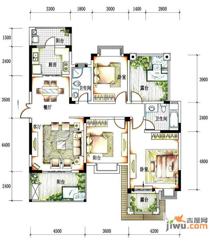 蓝光十里蓝山2室2厅2卫107.6㎡户型图