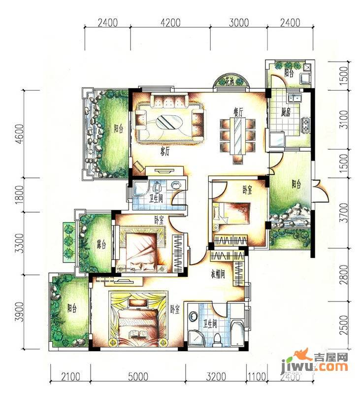 蓝光十里蓝山3室2厅2卫121.5㎡户型图