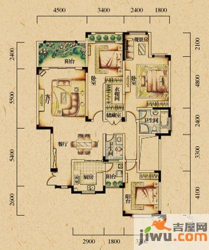 蓝光十里蓝山4室2厅2卫137.3㎡户型图