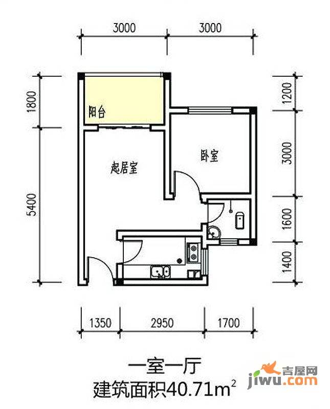 伴山丽景1室1厅1卫40.7㎡户型图