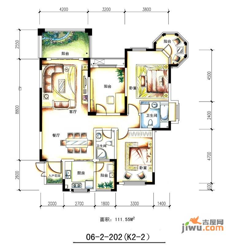 蓝光十里蓝山2室2厅2卫111.5㎡户型图