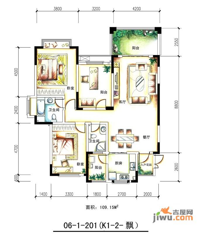 蓝光十里蓝山2室2厅2卫109.2㎡户型图