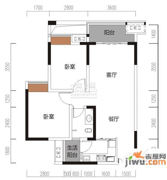 华宇春江花月2室2厅1卫63.6㎡户型图