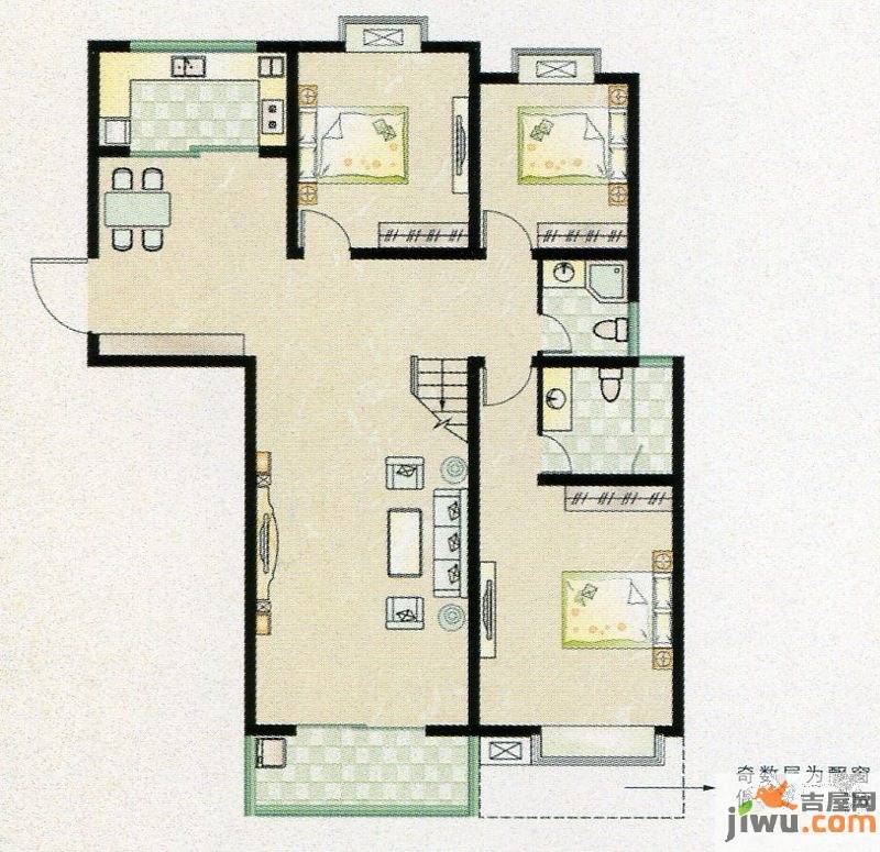 江南名苑3室2厅2卫143.4㎡户型图