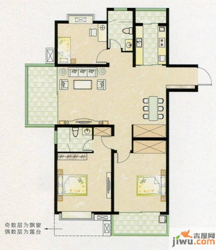 江南名苑3室2厅2卫142.4㎡户型图