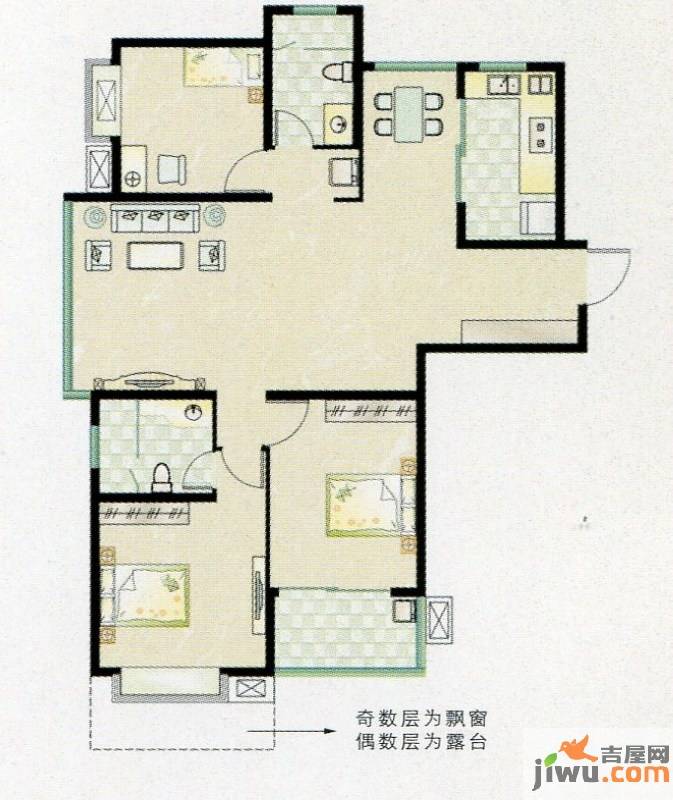 江南名苑3室2厅2卫133㎡户型图