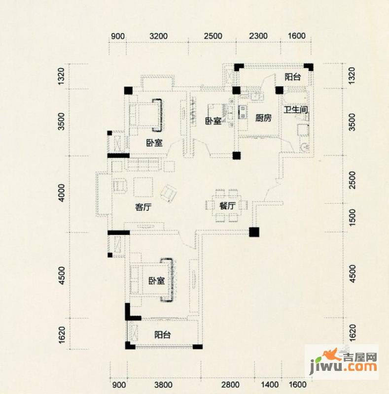 花山美居3室3厅1卫110.4㎡户型图