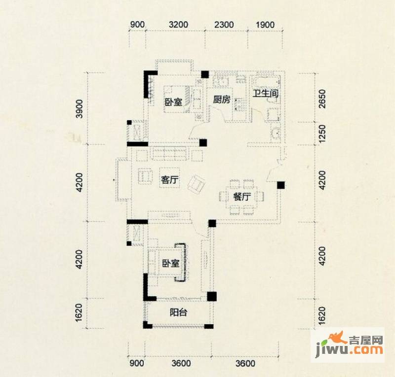 花山美居2室2厅1卫103㎡户型图