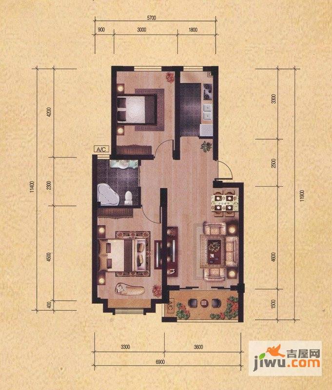 东昌玉龙公馆2室2厅1卫77.8㎡户型图