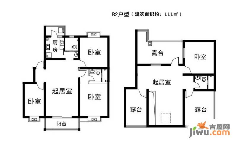 润泽家园3室1厅2卫111㎡户型图