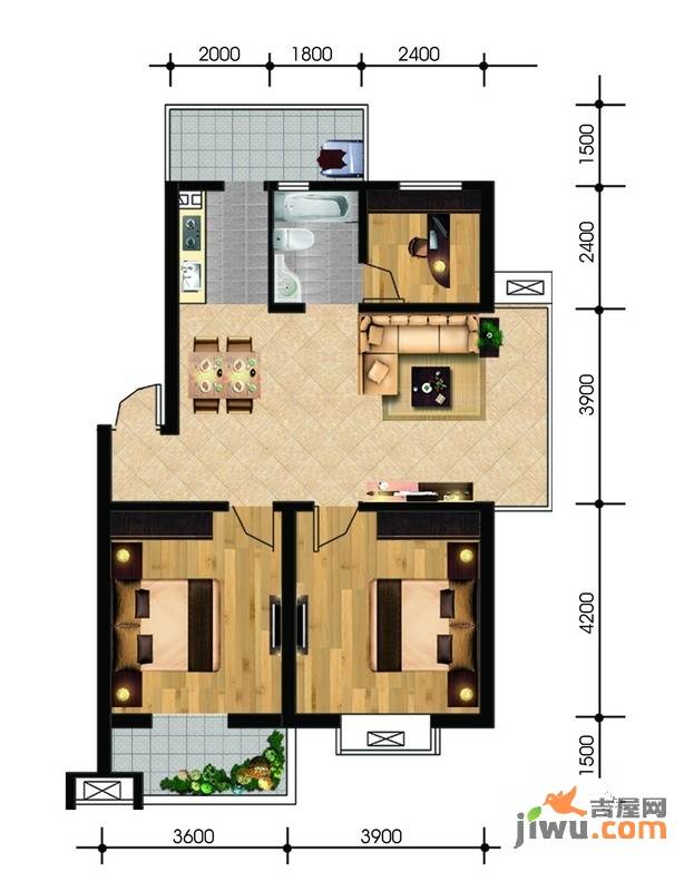 现代兴华苑3室2厅1卫91.7㎡户型图