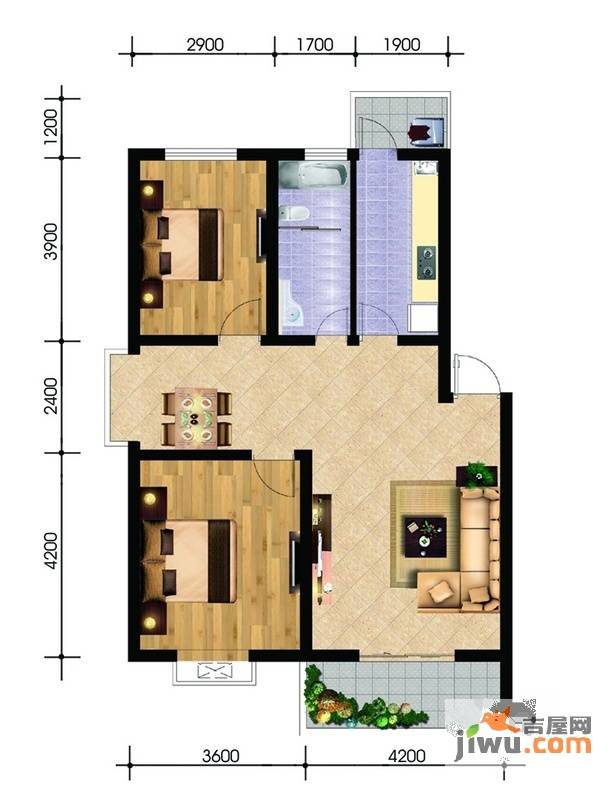 现代兴华苑2室2厅1卫92.7㎡户型图