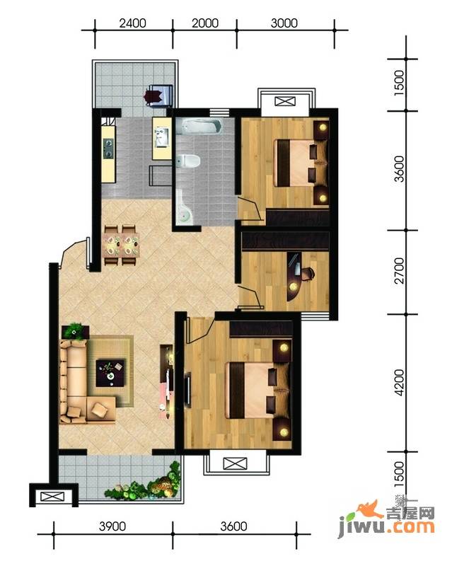 现代兴华苑3室2厅1卫96.4㎡户型图