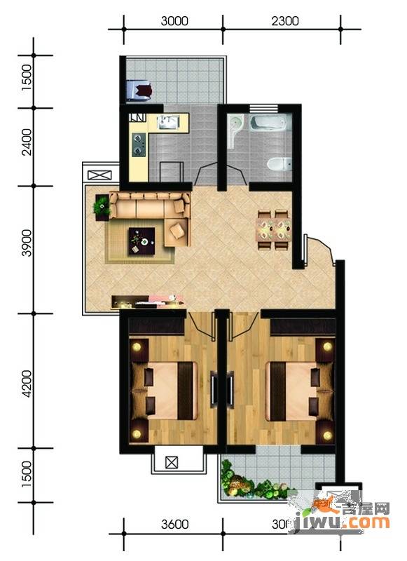 现代兴华苑2室2厅1卫79.7㎡户型图