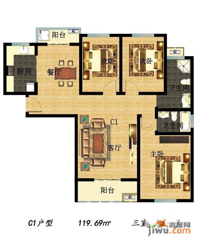 世纪名都3室2厅2卫119.7㎡户型图